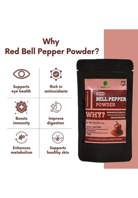 Poddar Farms Premium Red Bell Pepper Powder | 100% Pure & Natural Organic, Vegan, Non-GMO, Gluten-Free Nutrient-Rich Superfood for Cooking, Seasoning Smoothies Hydroponically-Grown 75 grams (1)