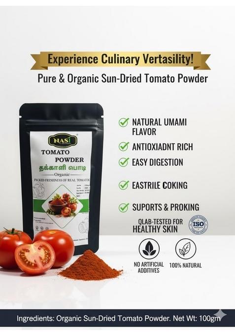 NASI Food & Spices Sun-Dried Tomato Powder | Natural Flavour Enhancer Antioxidant-Rich No Additives Perfect for Sauces, Curries Seasoning Pack of 4 (100g Each)