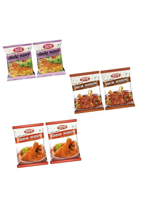 SDS Non - Veg Combo | 2 Pcs Each Omlette/Mutton Masala/Chicken Masala Perfect for Home Cooking Natural Ingredients, No Preservatives