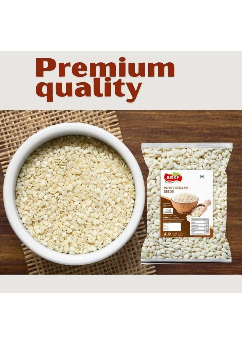 BOKF Premium White Sesame Seeds | Natural, Unpolished & Rich in Calcium, Protein Fiber Healthy Superfood for Cooking, Baking Topping Good hair Skin (1000) - Indya