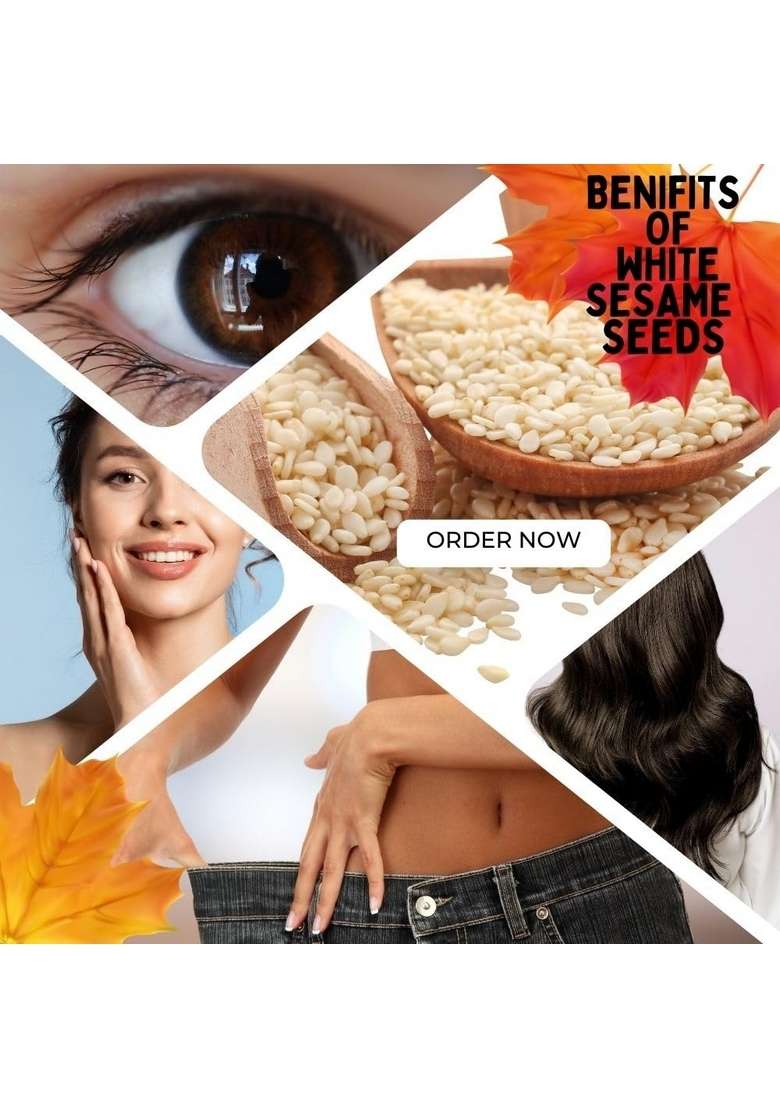 BOKF Premium White Sesame Seeds | Natural, Unpolished & Rich in Calcium, Protein Fiber Healthy Superfood for Cooking, Baking Topping Good hair Skin (1000) - Indya