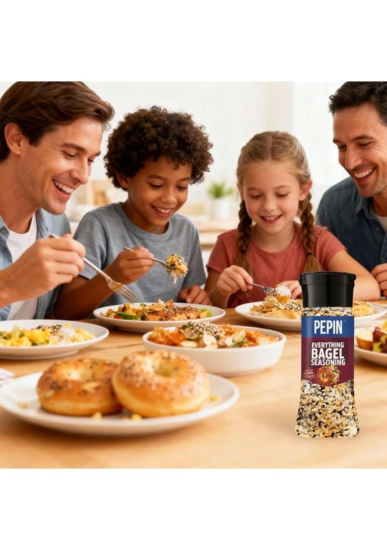 Pepin Everything Bagel Seasoning, Classic American Blend with Onion Flakes, Garlic Granules, Sesame Seeds, Pink Salt, 60g, Vegan - Indya