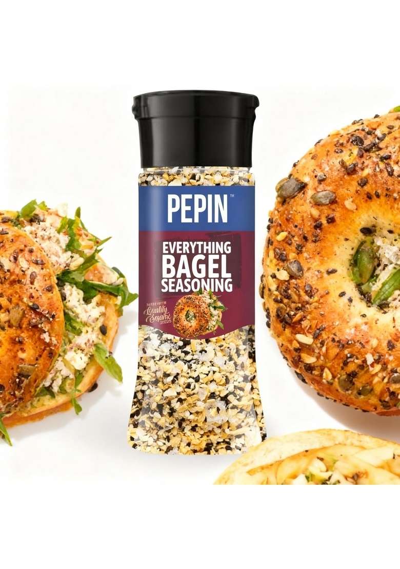Pepin Everything Bagel Seasoning, Classic American Blend with Onion Flakes, Garlic Granules, Sesame Seeds, Pink Salt, 60g, Vegan - Indya