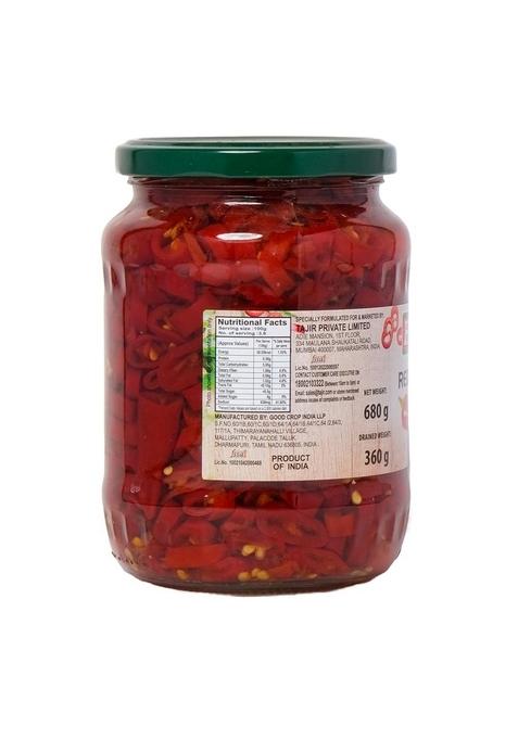 Habit Red Paprika sliced 680g x Pack of 1 | Tender |Deep Color with Tangy, Sour & Spicy Flavor Ideal for Pizza, Sandwiches, Soups, Pastas, Sauces Salads