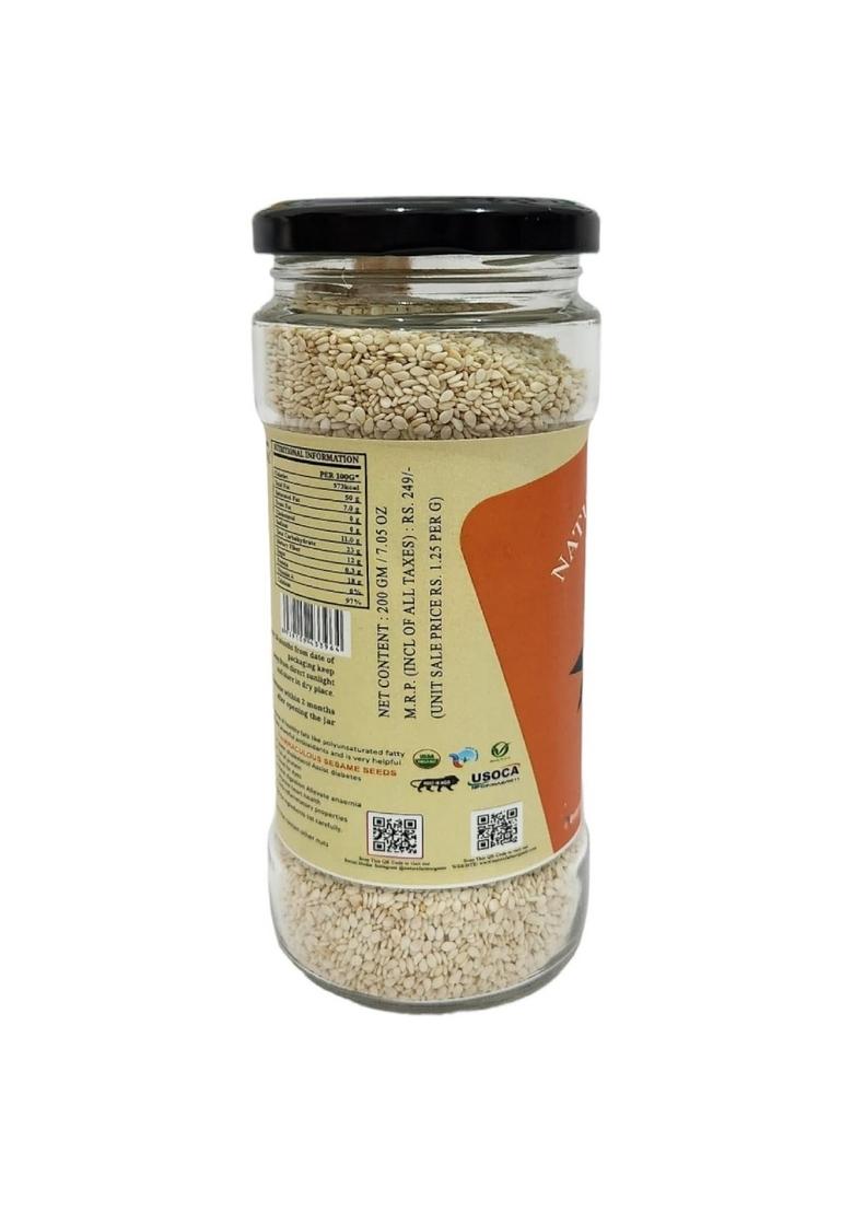 Nature Farm Organic Raw White Sesame Seeds Clean and Natural Til | Safed for Eating Weight Management High in Nutrient, Dietary Fibre, Superfoods 200 GM