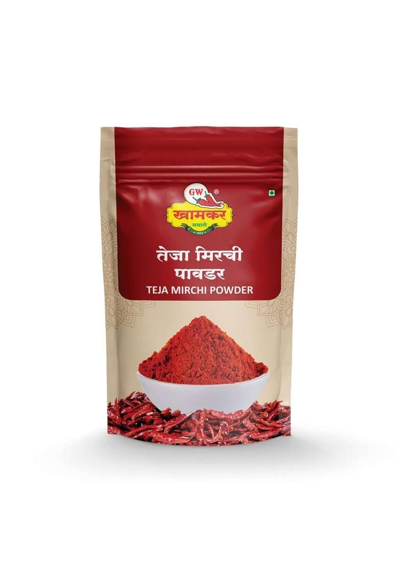 GW Khamkar Teja Mirchi / Chilli Powder | Export Quality Lavangi Hot & Spicy Zhanzhanit Tikhat Ideal for Pickles, Gravies Tadka Traditionally Pounded Cold Pressed Pure Natural Spices No Artificial colour and Preservatives Pack of 1- 185GM - Indya