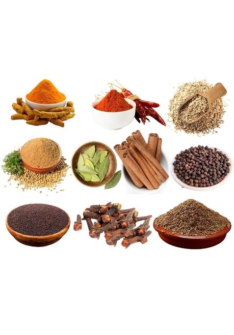 JNKB PURE Indian Spice Combo for Every Home |1 KG Pack of 10 Spices | Monthly Essentials Premium Refill with Turmeric, Chilli, Coriander Powder, Jeera whole, Ajwain, Rai, Laung, Tej Patta, Dalchini and Kali Mirch Fresh & Dishes 100% Natural Complete Cooki