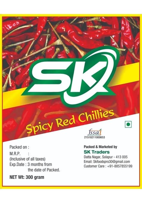 SK Foods spicy dry chilli whole,teja mirchi, lavngi jawari mirchi lal sukhi mirchi300grms