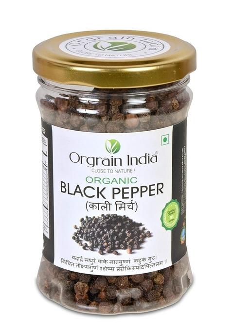 Orgrain India Certified Organic Black Pepper Whole, 120g | Kali Mirch Kerala Origin Premium Grade Freshly Packed Spices
