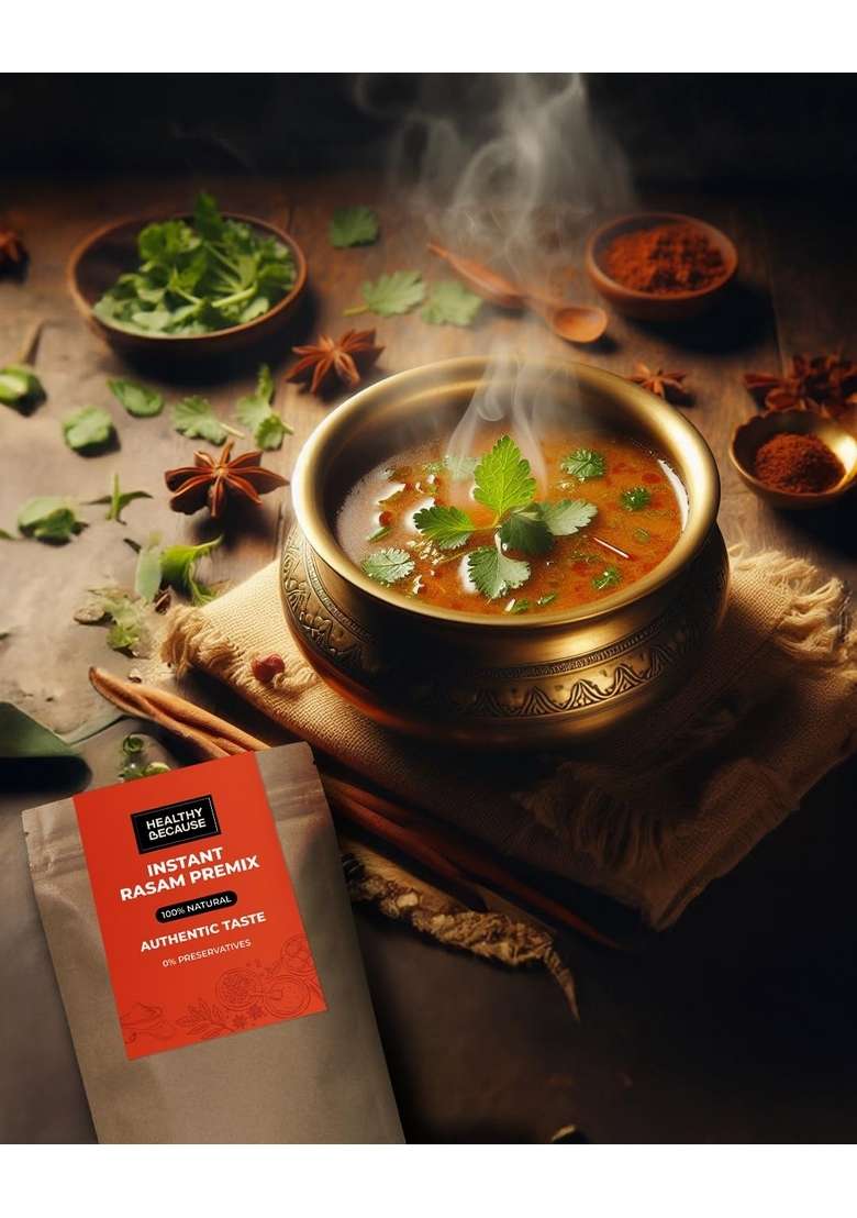 Healthy Because Instant Rasam Premix (100g) | Pack of 2 Traditional South Indian Spice Blend for Flavorful Soup 100% Natural Ingredients No Preservatives - Indya