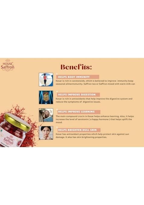 House of Saffron 1gram Original Kashmiri Pure Kesar for Pregnant Women, Milk, Biryani, Cooking, Skin, Tilak Grade A1+++ All Red Long Threads Natural