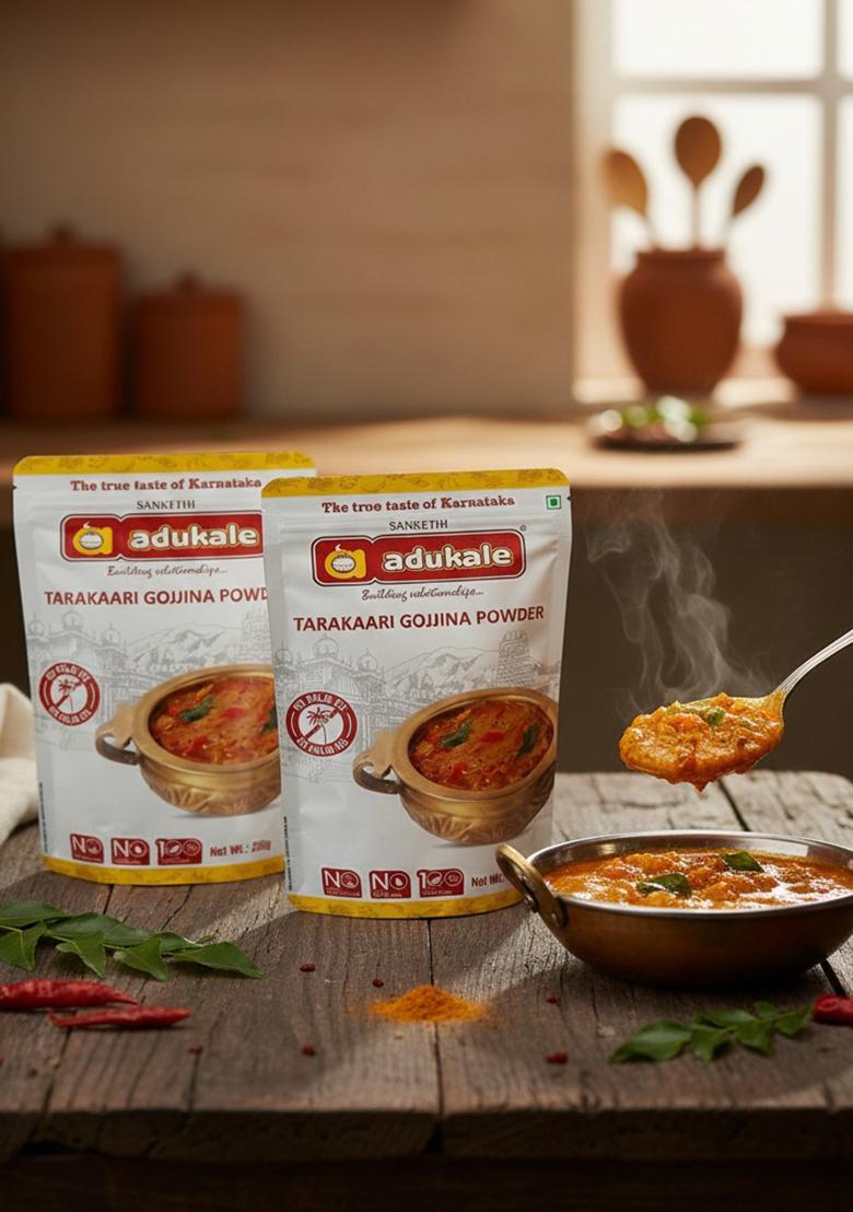Adukale Tarkari Gojjina Powder | Authentic South Indian Gojju Spice Mix Traditional Karnataka-Style Curry Masala No Preservatives 400g