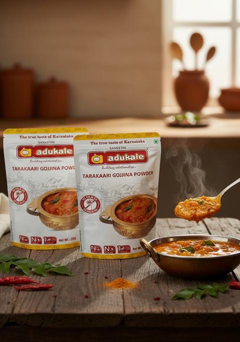 Adukale Tarkari Gojjina Powder | Authentic South Indian Gojju Spice Mix Traditional Karnataka-Style Curry Masala No Preservatives 400g
