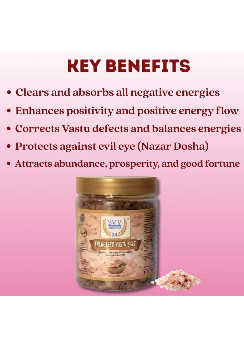 SVV ORGANICS 24 Energised Himalayan Pink Vastu Rock Salt Granules - Aura Cleansing, Negative Energy Removal, Dosh Correction, Evil Eye Protection, and Spiritual Healing with Aroma Oils & Herbs - Indya