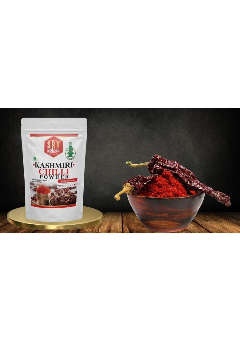 SRV SPICES (iron pounded) Kashmiri Chilli Powder | Iron Pounded Lal Mirchi Vibrant Color, Mild Spice & Aromatic Flavor Traditional Blend with 57 Years of Expertise 500g Pack