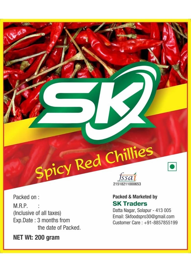 SK Foods spicy dry chilli whole,Teja mirchi, lavngi mirchi,jawari mirchi whole 200grms