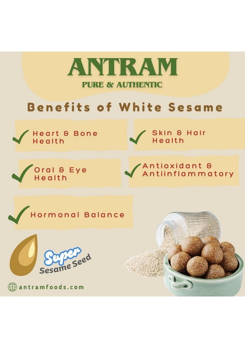 Antram Pure & Premium White Sesame Seeds for Eating 1kg, Rich in Protein, Dietary Fiber, Calcium Antioxidants Weight Management | Non-GMO, Gluten Free Safed Til