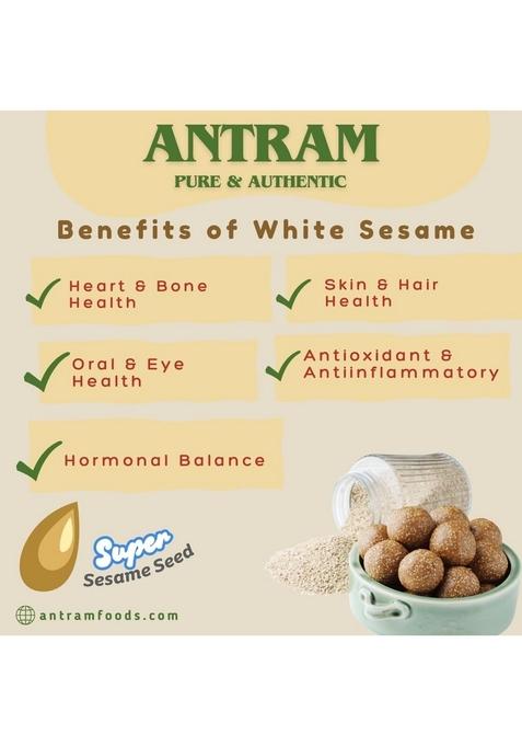 Antram Pure & Premium White Sesame Seeds for Eating 1kg, Rich in Protein, Dietary Fiber, Calcium Antioxidants Weight Management | Non-GMO, Gluten Free Safed Til