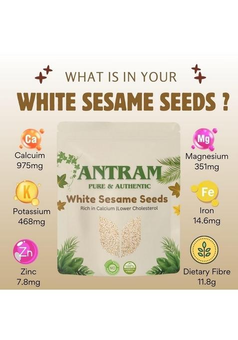 Antram Pure & Premium White Sesame Seeds for Eating 1kg, Rich in Protein, Dietary Fiber, Calcium Antioxidants Weight Management | Non-GMO, Gluten Free Safed Til