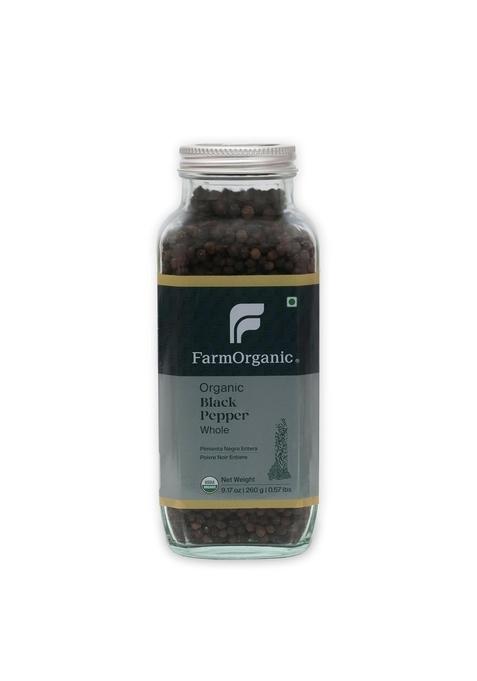 Farm Organic Black Pepper Whole 260g | Natural Kali Mirch 100% Pure, Non-GMO, Gluten-Free Spice for Cooking, Seasoning & Health Benefits