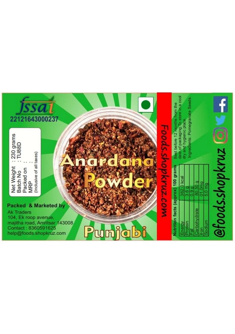 Foods.shopkruz Anardana Powder 230g jar pack | Dry Pomegranate Seeds Punjabi style Perfect for Chhole, Stuffed Dishes, Dal Tadka, Chutney