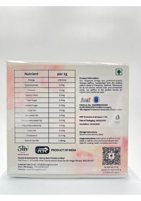 5liv Kashmiri Mongra Saffron Threads, A+++ Grade, for Cooking and Biryani (1 Gram)