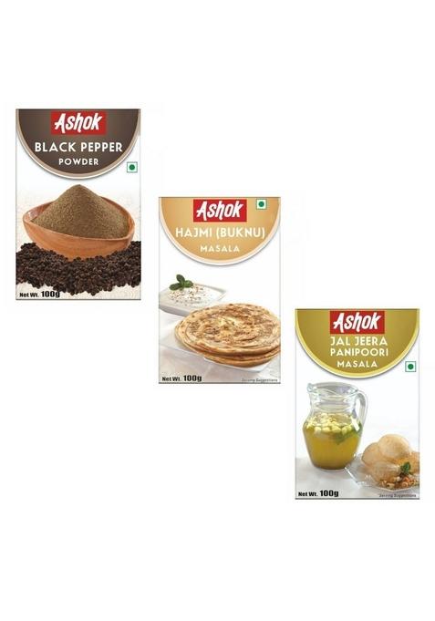 Ashok Hajmi Masala, Jaljeera and Black Pepper Powder, Spices Combo Pack with Natural Ingredients -100 Gram in Each