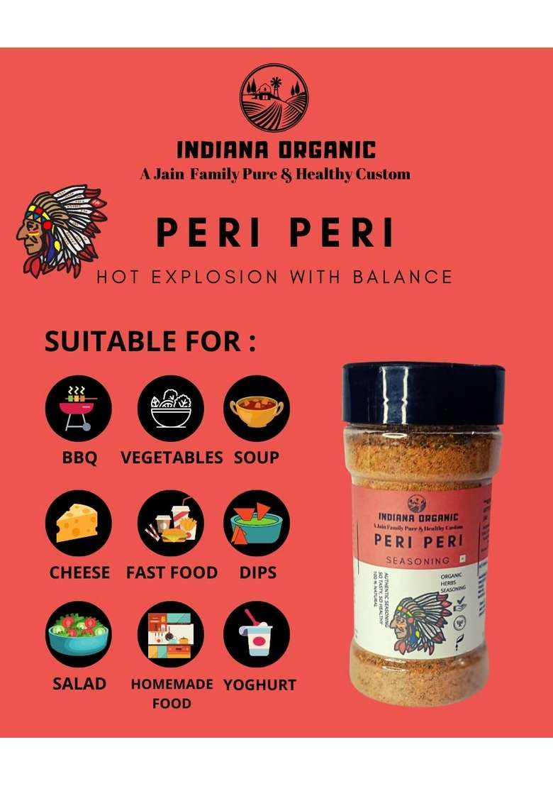 INDIANA ORGANIC bbq | peri pizza seasoning - combo of 3 Jain seasoning. No onion and garlic. - Indya