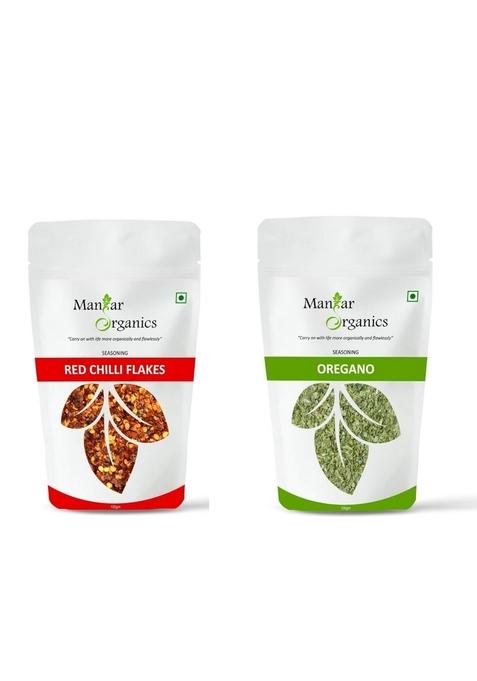 ManHar Organics Dried Red Chilli Flakes & Oregano seasoninhg Combo: 200gm (Pack of 2x100gm Each)