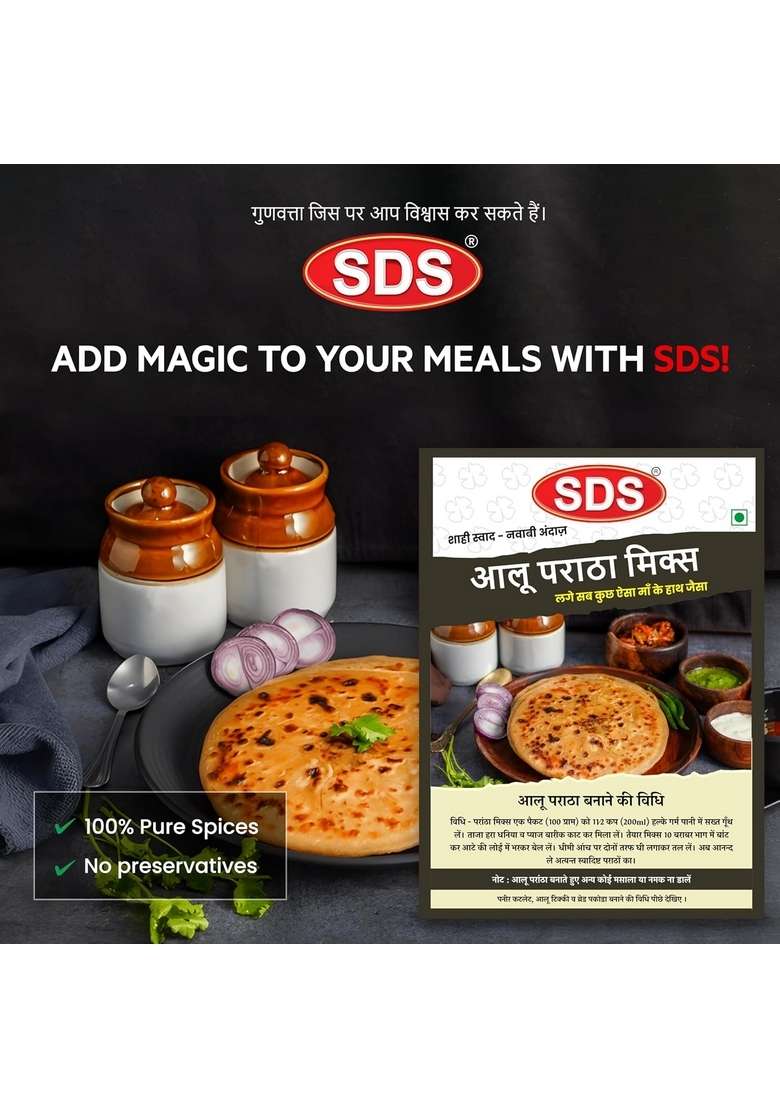 SDS Aloo Prantha Mix - 100g (Pack of 3 ) | Ready to Cook Home Food with Hand Picked Flavours Zero Added Colours & Preservatives Quick Easy Breakfast or Snack - Indya