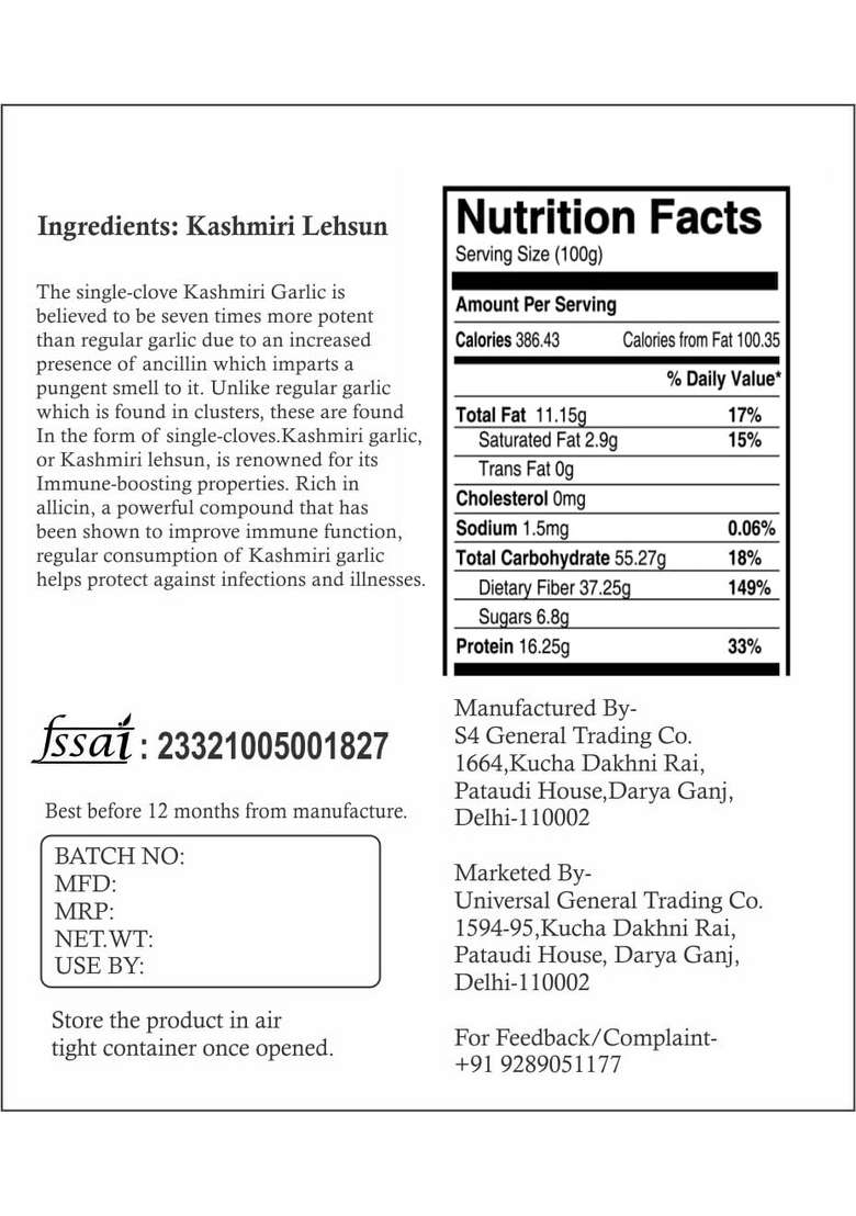 Shine Organic Kashmiri Garlic (Lehsun), A Taste Of Himalayan Tradition, Premium Single Clove For Strong Immunity & Diabetes (100 gm) - Indya