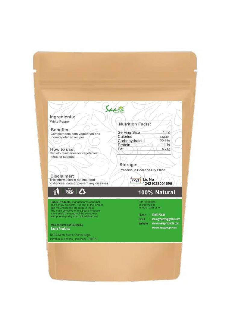 Saara HERBAL FRESH White Pepper Powder, 25g, Vellai Milagu, Peppercorn, Safed Mirch, Dakhni Mirch Powder (Pack of 1 x 25g)