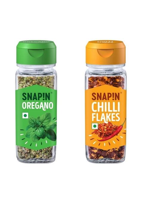 Snapin Oregano + Chilli Flakes Glass Bottle (20g 35g Pack of 2)