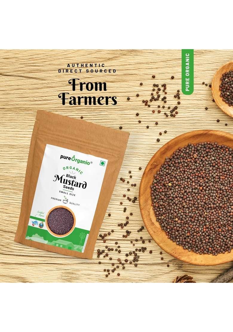 Pure Organio Organic Black Mustard Seeds (Small Size) Whole Sarson Spices | Ideal for Cooking, Pickling, Seasoning & Marinades Freshly Sealed Rich in Aroma Taste India NPOP Certified (1 Kg) - Indya
