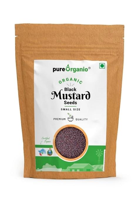 Pure Organio Organic Black Mustard Seeds (Small Size) Whole Sarson Spices | Ideal for Cooking, Pickling, Seasoning & Marinades Freshly Sealed Rich in Aroma Taste India NPOP Certified (1 Kg)