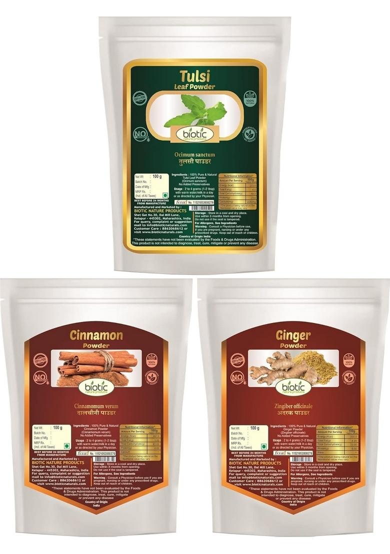 Biotic Natural Tulsi, Cinnamon and Dry Ginger Powder