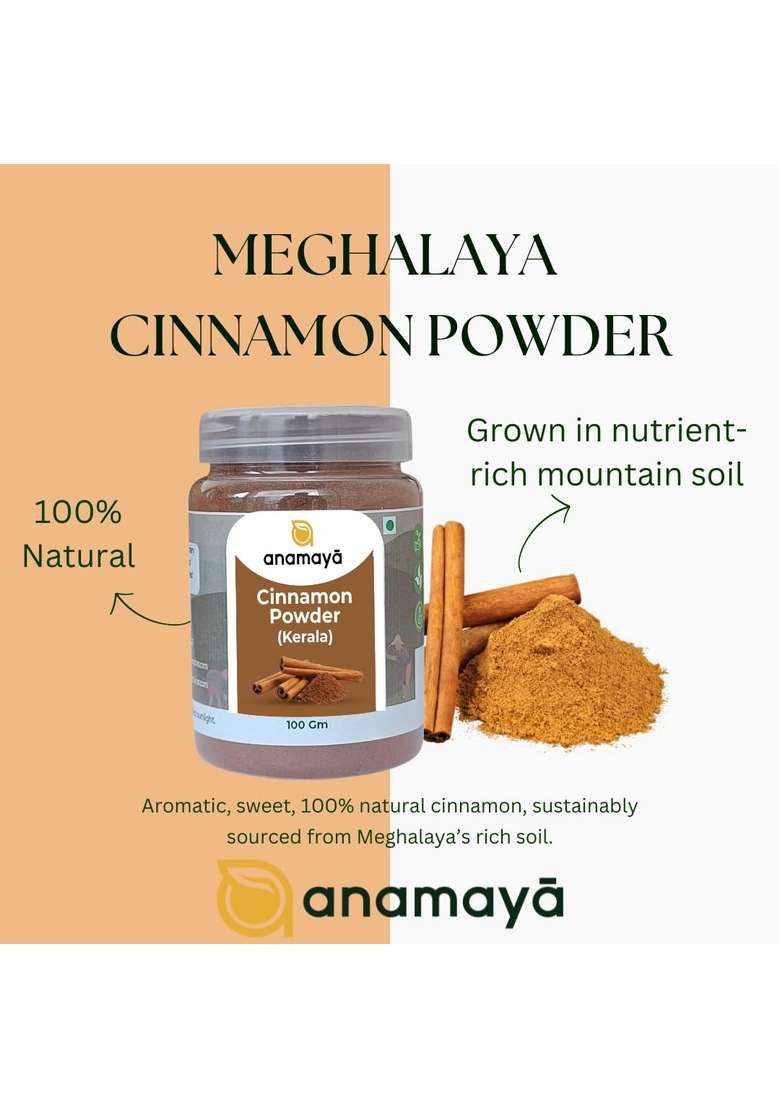 anamaya Cinnamon Powder | Dalchini 100g 100% Pure and Natural Sourced from Shillong, Meghalaya Daalchini in Jar for Cooking, Tea & Baking - Indya