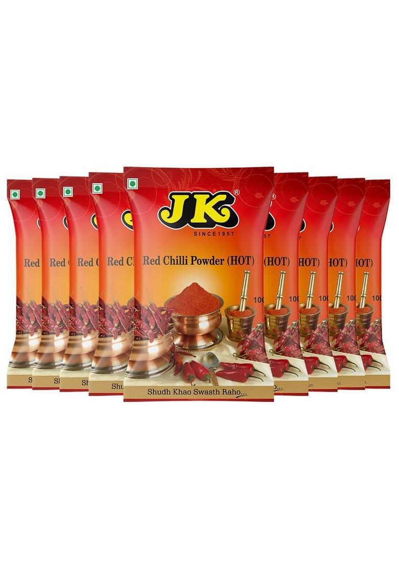 JK Red Chilli Powder| Finely Grounded & Richly Colored | No Added Flavours or Colours 100% Organic Laal Mirch Powder, 100g (Pack of 9)