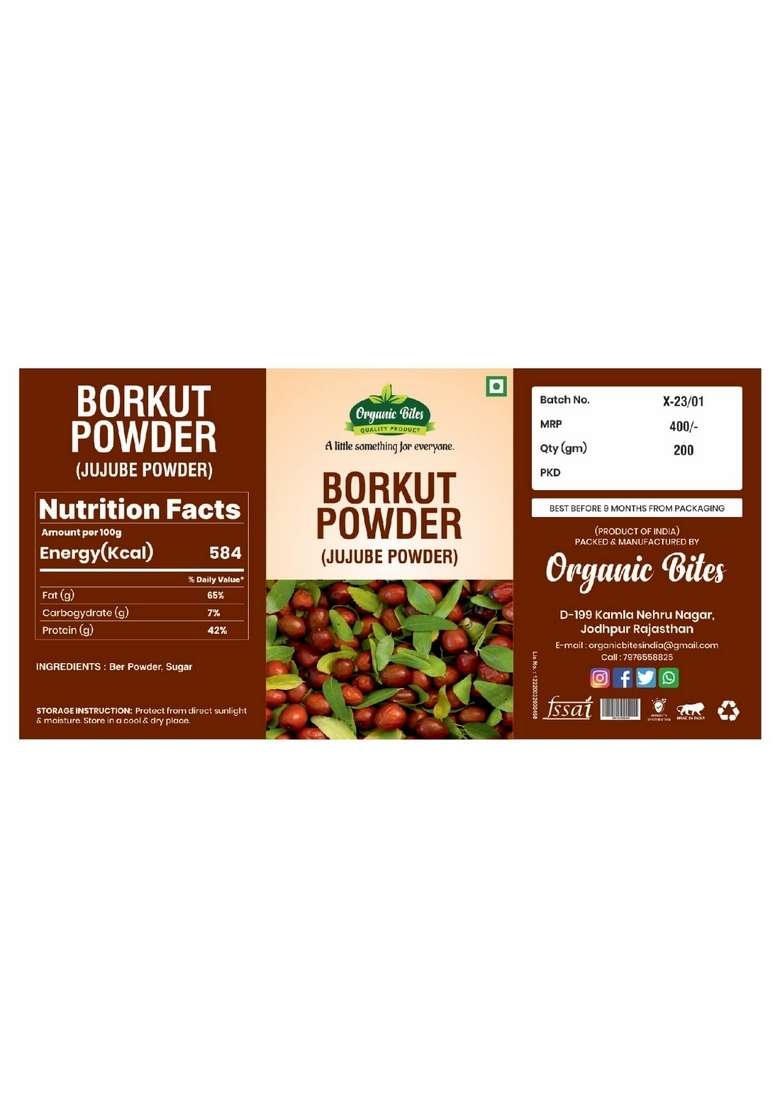 Organic Bites Borkut Powder in Jar | Churan Indian Jujube Powder. (200 GM) - Indya