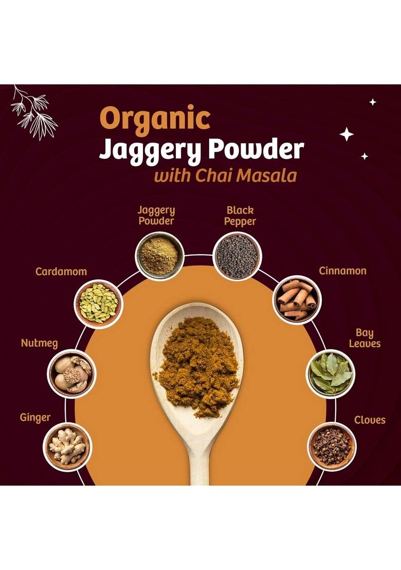 NAARIO Chai Masala with Organic Jaggery Powder | Aromatic Tea Premix 100% Natural Ingredients Helps in Cold & Cough Immunity Booster 200g (400 cups+) - Indya