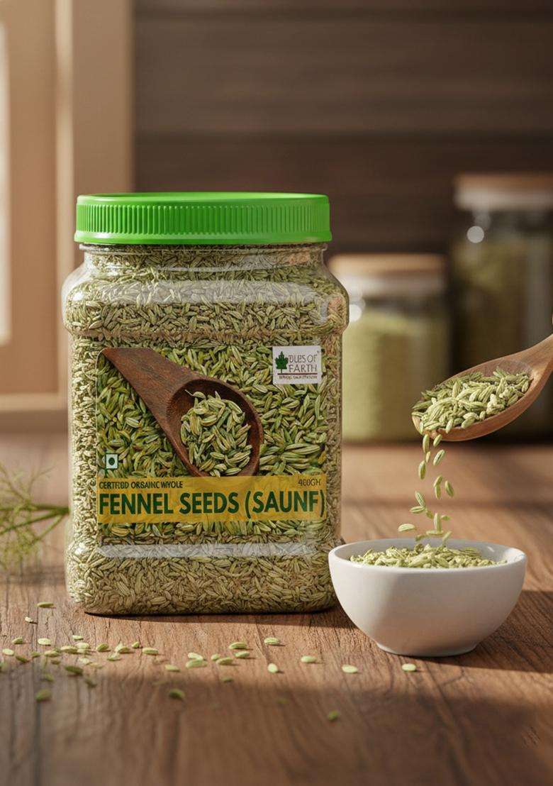 BLISS OF EARTH Organic Whole Fennel Seed 400gm - Indya