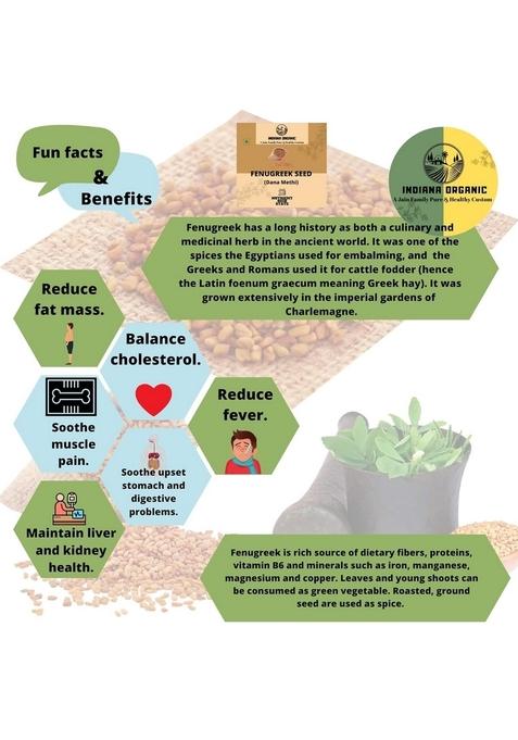 INDIANA ORGANIC Fenugreek seeds | dana methi seeds, Pure & Natural, 200 Gm