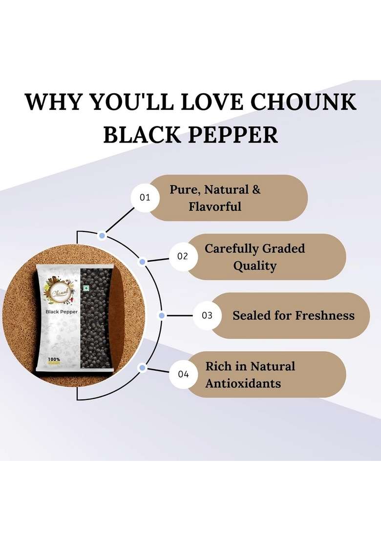 Chounk Whole Black Pepper | Pure & Natural Kali Mirch Nalla Miriyalapudi Kala Mari Corn With No Preservatives 1kg - Indya