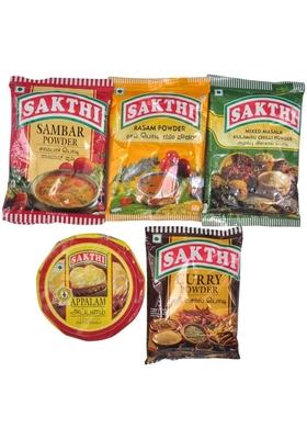 SAKTHI Masala Combo Pack Sambar Powder, Rasam Curry Masala, Mixed (50g each) + Appalam (Pappad) 150g | South Indian Spice & Kit