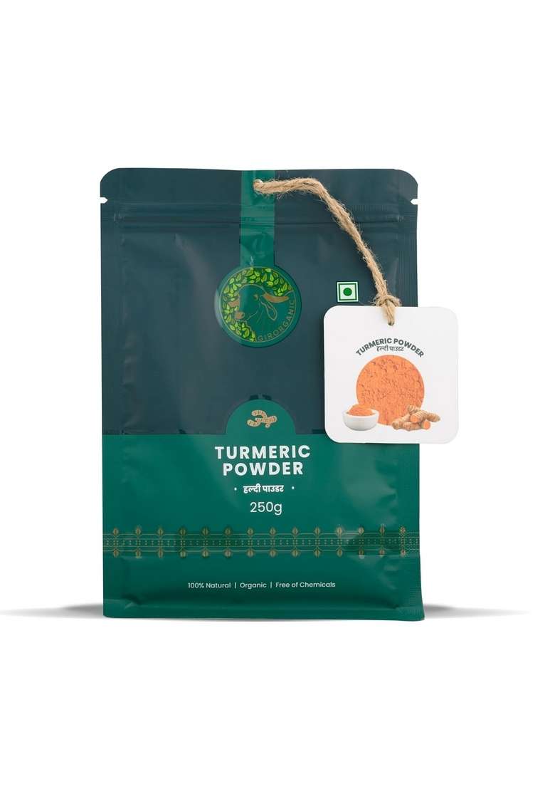 GIRORGANIC Premium Turmeric (Haldi) Powder - 250 gm | Stone Grind Chemical & Pesticides Free High Curcumin Naturally Processed 100% Organic No Added Colours Gopal Ratna Award Winner 2023 - Indya