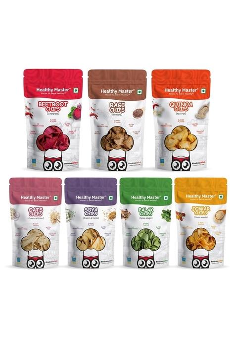 HEALTHY MASTER Vision to serve High Protein Chips Combo 210g (7x30g) | Vegan & Gluten Free Snacks No Preservatives Made with Ragi, Quinoa, Oats, Beetroot, Palak, Jowar Soya Palm Oil