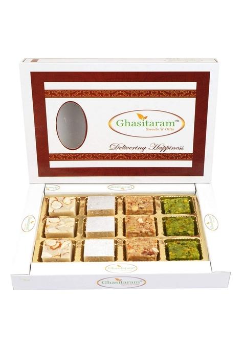 Ghasitaram Gifts Diwali Assortment of Pure Kaju Badam Pista and Walnut Barfis 12 pcs|Sweets|Sweets Gift Pack|Diwali Sweets|Indian Mithai|Diwali Sweets Box|