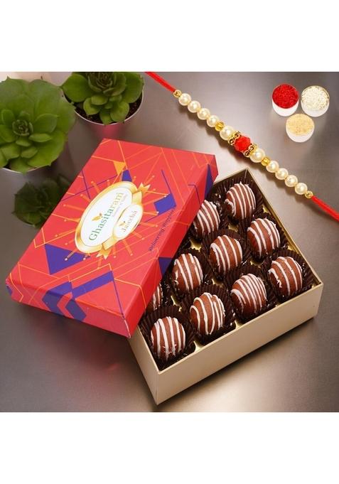 Ghasitaram Gifts Rakhi Gifts/ Sweets - Mathura Laddoo 12 pcs in Premium Box with Pearl Beads