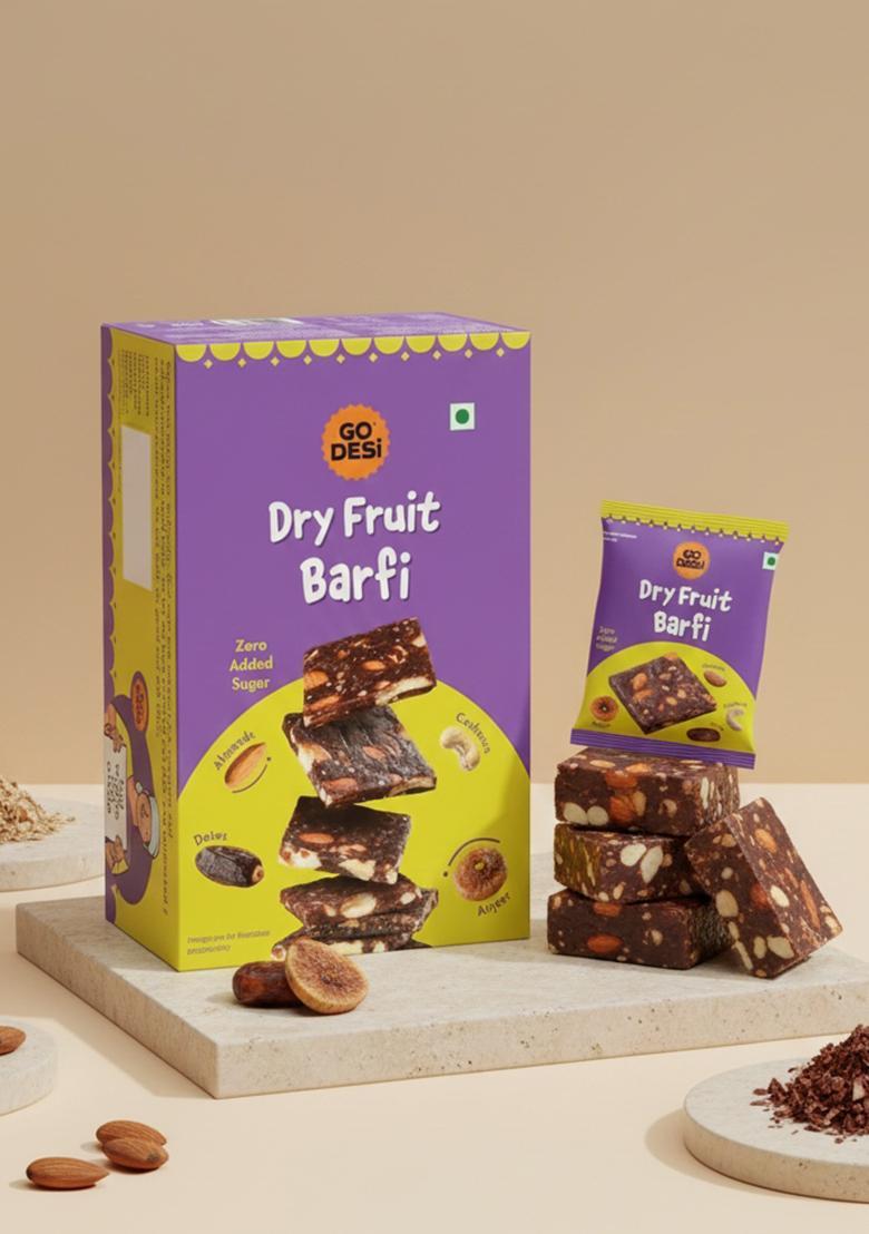 GO DESi Dry Fruits Barfi, 400 grams Burfi, 20 Individually Wrapped Dates Bar, Indian Mithai, Sweets Gift Pack, Healthy Snacks Sweets, No Added Sugar