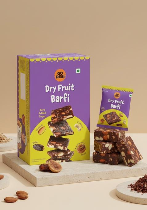 GO DESi Dry Fruits Barfi, 400 grams Burfi, 20 Individually Wrapped Dates Bar, Indian Mithai, Sweets Gift Pack, Healthy Snacks Sweets, No Added Sugar